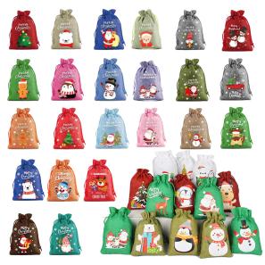  Multi-colored Christmas Linen Bags 