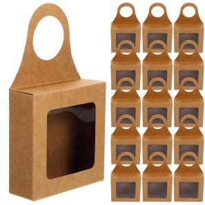 Kraft Paper Wine Bottle Box with Window Hanging Foldable