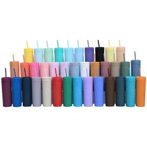 15oz Double Wall Plastic Straw Tumbler