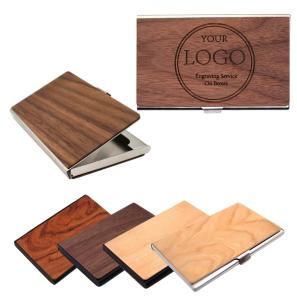 Wood Grain Metal Business Card Holder Case