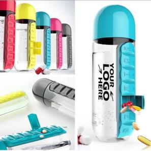 20oz 2 In 1 Water Bottle With Built In 7 Day Pill Organizer